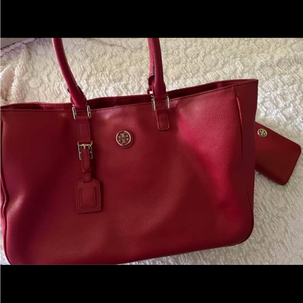 Tory Burch Red Leather Tote Bag